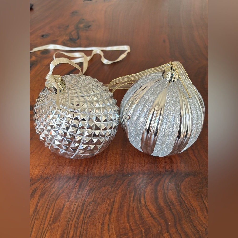 5-1/4” Silver Ball Holiday Ornaments - 2